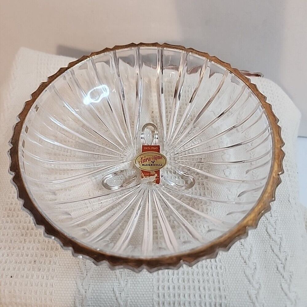 Anna Hutte Bleikristall Leaded Crystal Footed Bowl gold Gilded Edge 6in